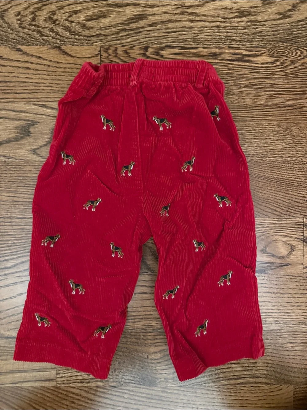 Ralph Lauren Red Corduroy Pants with Puppy Embroidery